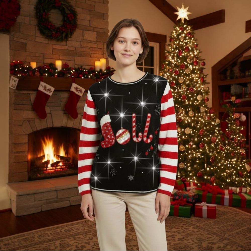 Ugly Christmas Sweater Party Rhinestone Blizzard Design Sz XL Jolly Candy Canes